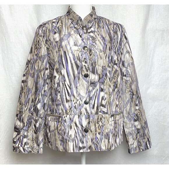 Chico's Womens‎ Blazer Jacket Size 2 Large Button Up Gray Purple Animal Print - Picture 1 of 11
